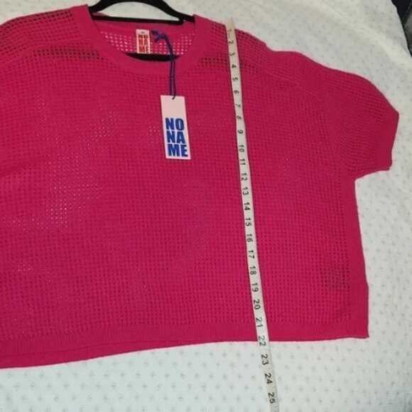 NO NAME pink open-knit cashmere short sleeve dropped shoulder sweater L - Picture 8 of 8